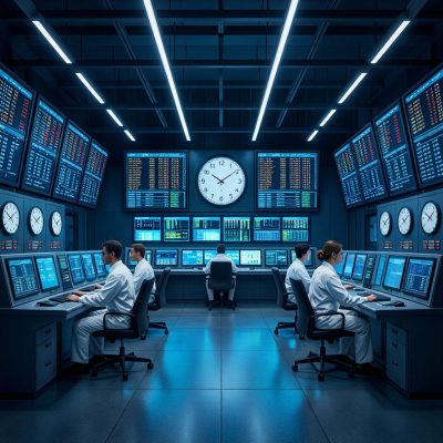 SCADA control room with synchronized clocks